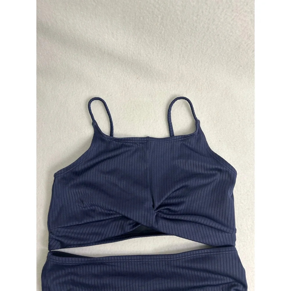 Nautical Ribbed Old Navy Girls L 10-12 Navy Blue Twist Front High Waist Swimsuit